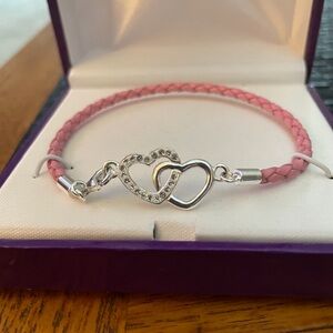 Heart Bracelet Sterling Silver Pink Leather in gift box